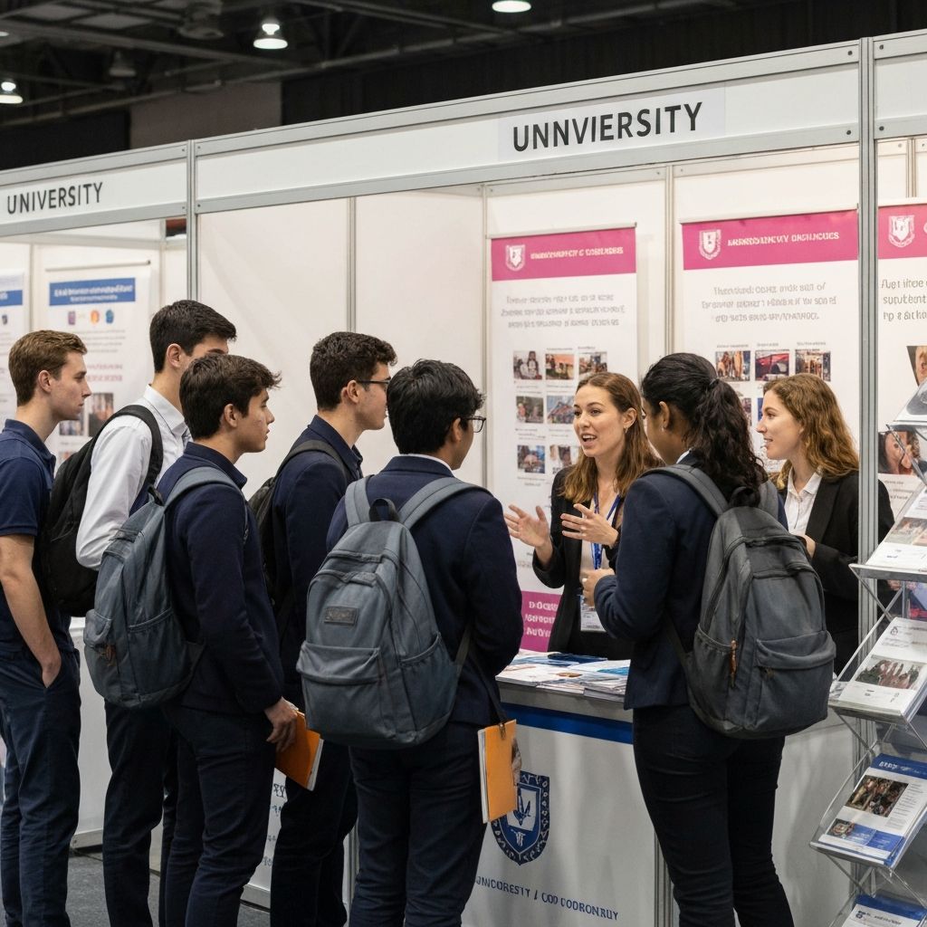 Students at university booth